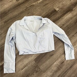 Abercrombie & Fitch Light Blue Cropped Button-Down Shirt